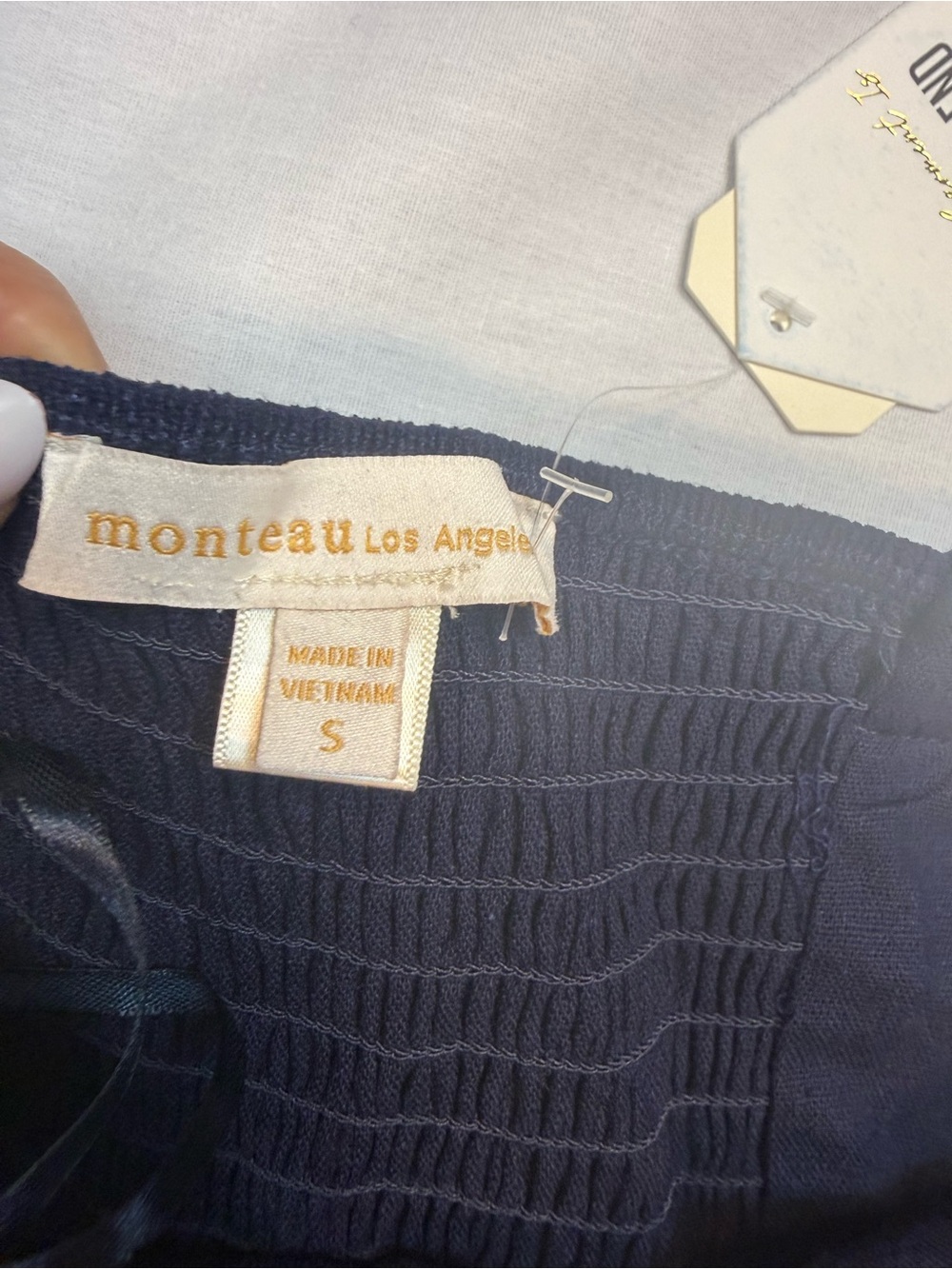 Monteau Los Angeles Strapless Navy Belted Romper Linen Blend Shorts - Picture 6 of 8